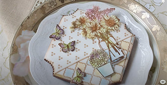 Fondant Appliqué Still Life Cookie (with Airbrushed/Stenciled Background)