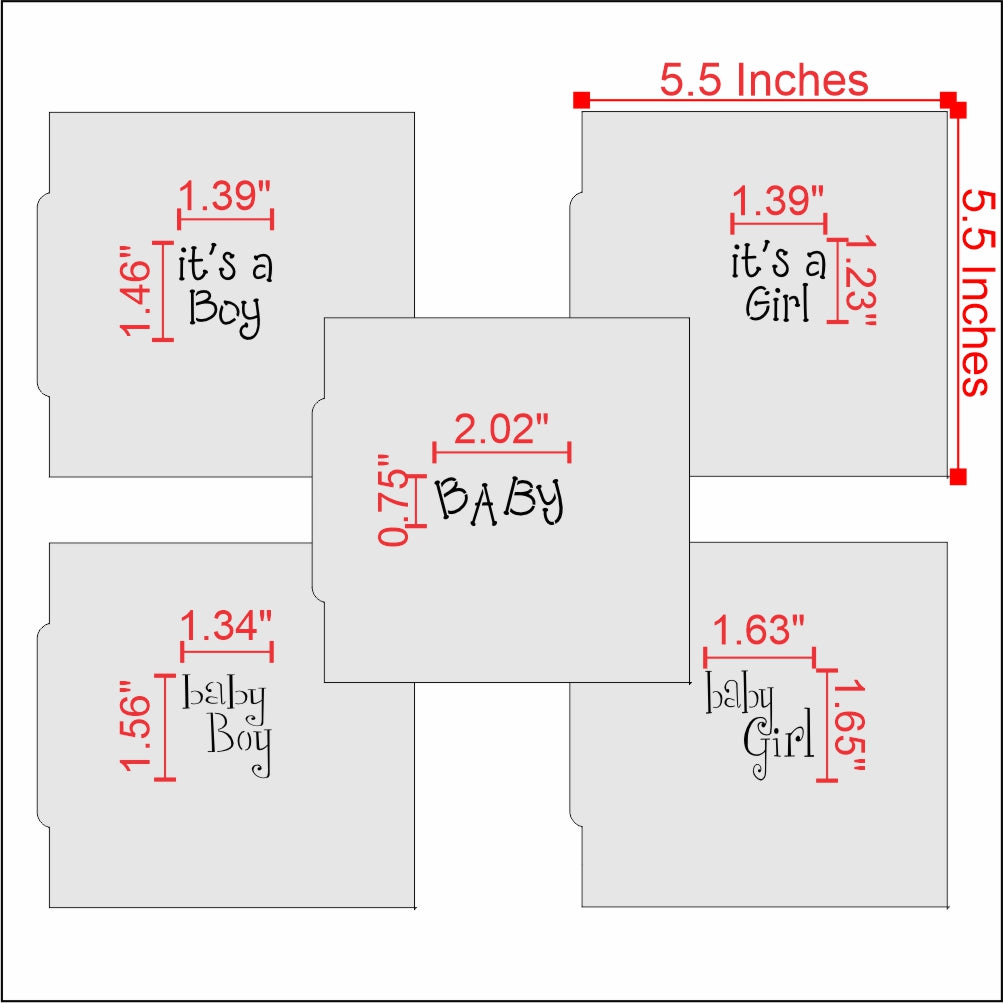 Measurements for the Baby Messages Cookie Stencil