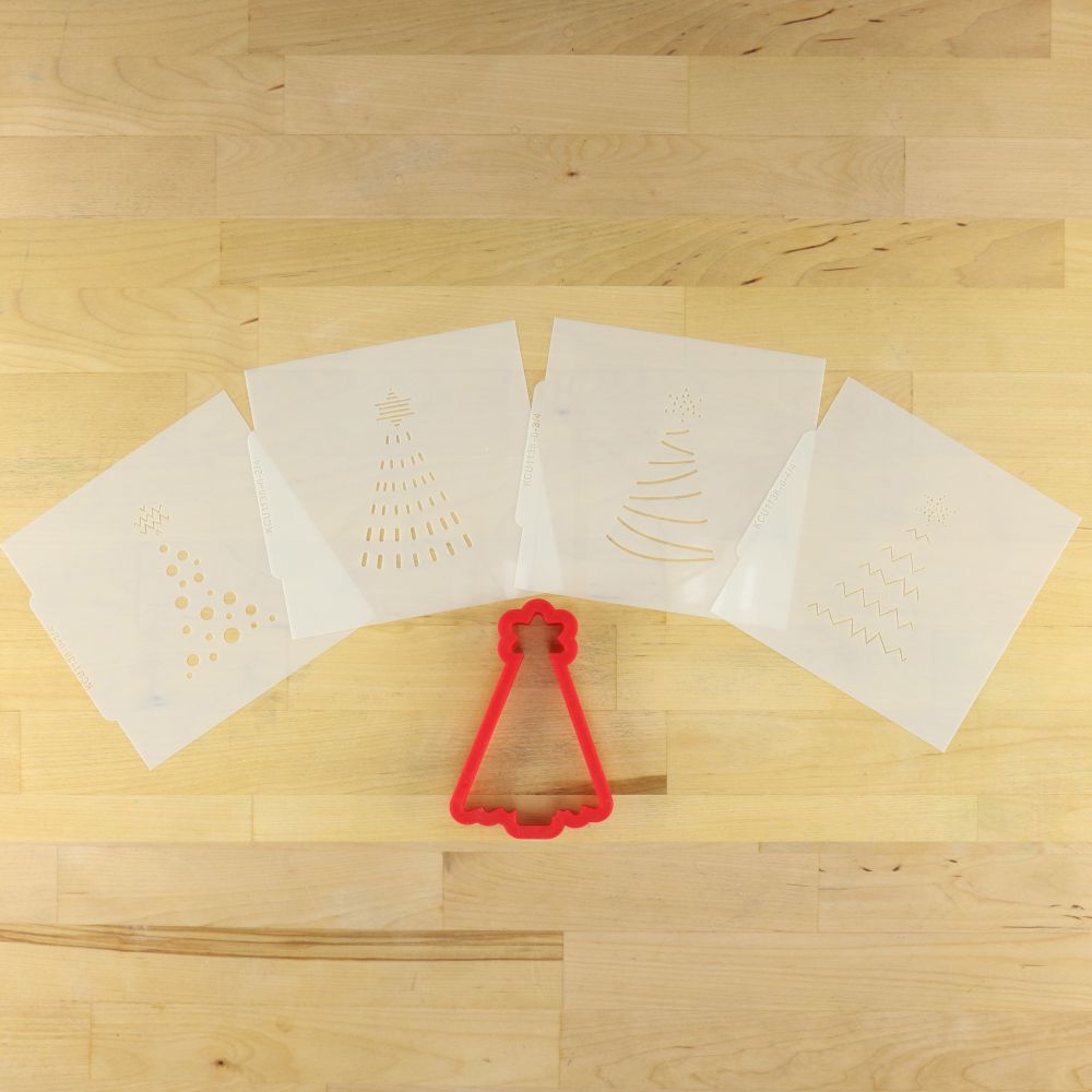 Christmas Tree Cookie Stencil Set With Christmas Tree cookie cutter