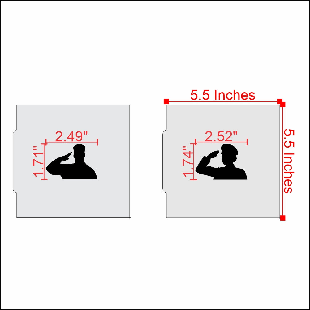 Saluting Soldier Cookie Stencil Dimensions