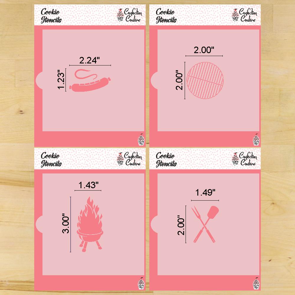 Measurements for the BBQ and Grilling Cookie Stencil Set