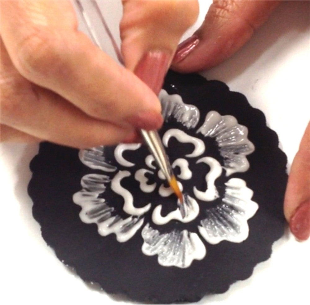 Brush Embroidery Flower Round Cookie Stencil Set by Designer Stencils Brushing Icing onto Cookie