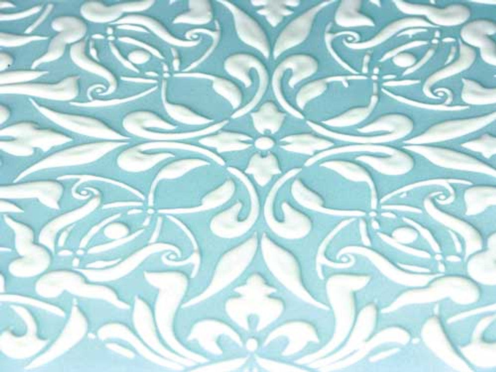 French Medallion Cake Stencil Top detail on iced cake