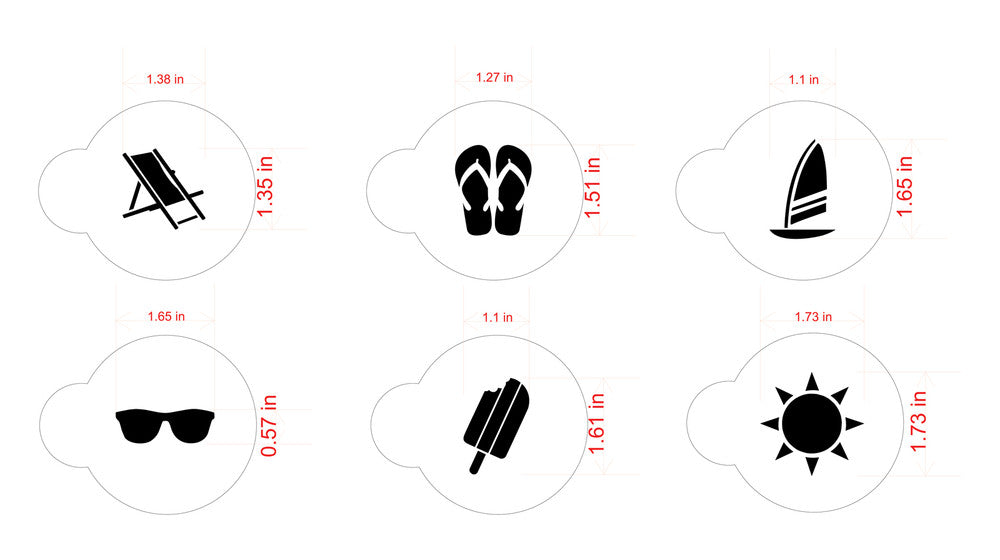 Summer Season Round Cookie Stencil Sets by Designer Stencils Dimensions