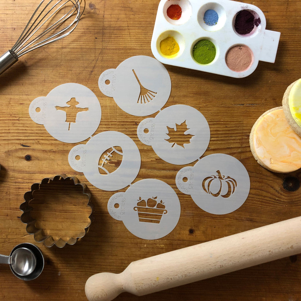 Fall Autumn Season Round Cookie Stencil Sets by Designer Stencils