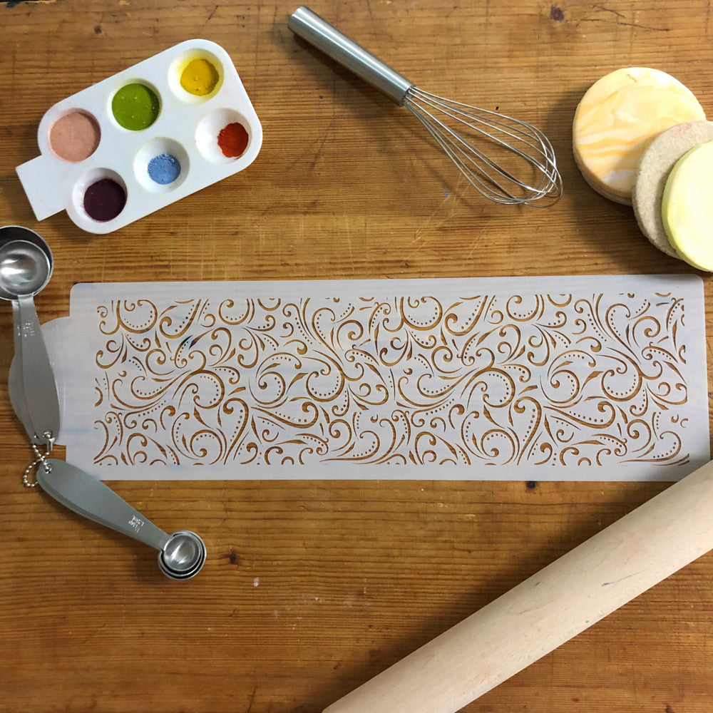 Swirls and Dots Cake Stencil Side