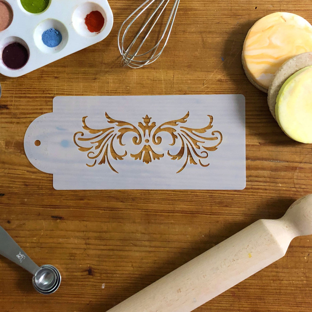 Single Elegant Damask Cake Stencil Side by Designer Stencils