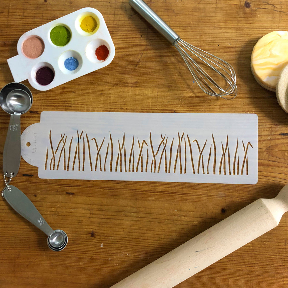 Blades of Grass Cake Stencil Side by Designer Stencils