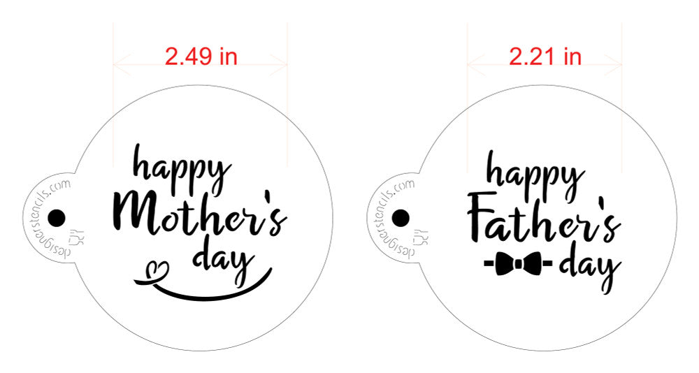 Mother's and Father's Day Round Cookie Stencil Set Measurements