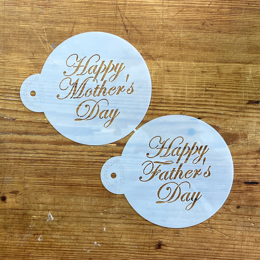 Script Happy Mother's and Father's Day Cake Stencil Set by Designer Stencils