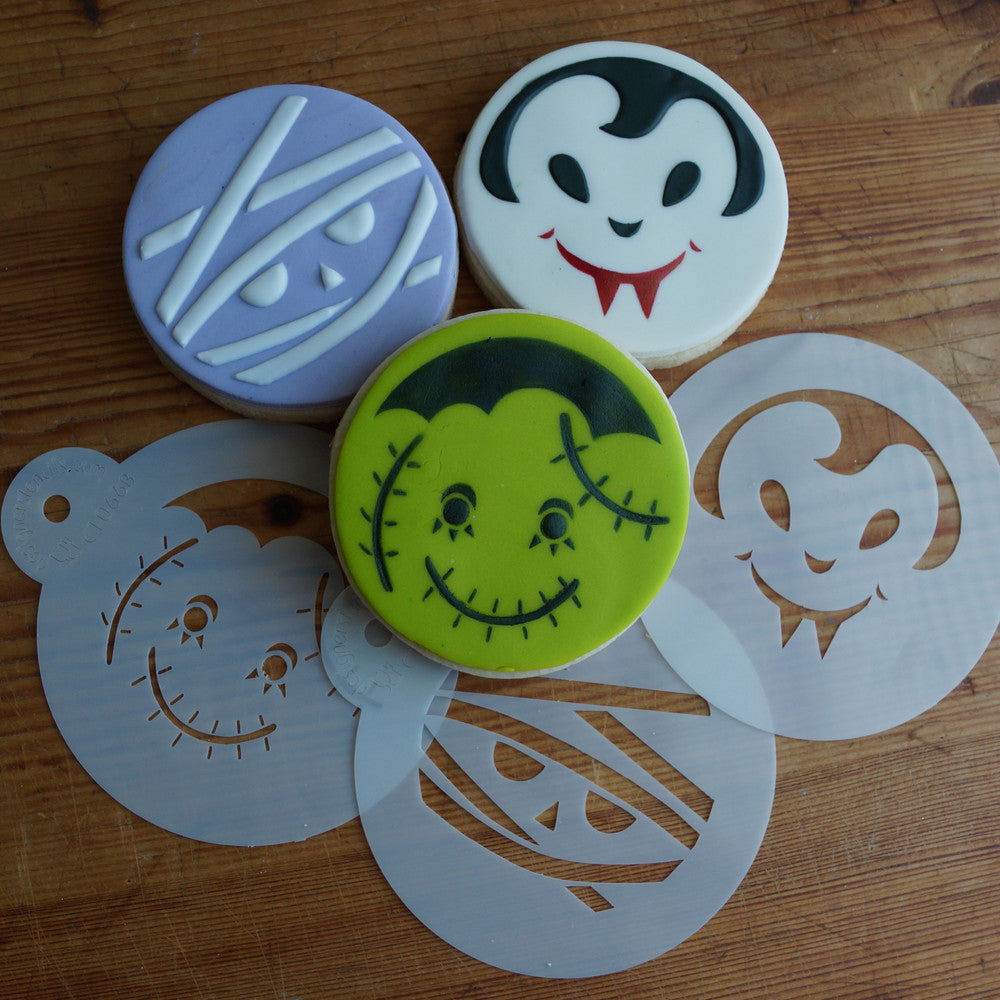 Dracula, Mummy and Frankenstein Monster Cookie Stencil Set by Designer Stencils Cookies