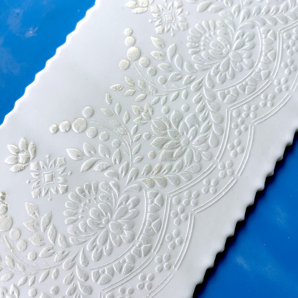 Antique Lace Cake Stencil Side by Designer Stencils Fondant