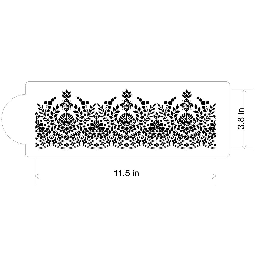 Antique Lace Cake Stencil Side by Designer Stencils Dimensions