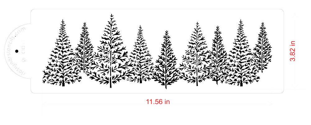 Pine Trees Cake Stencil Side by Designer Stencils Dimensions