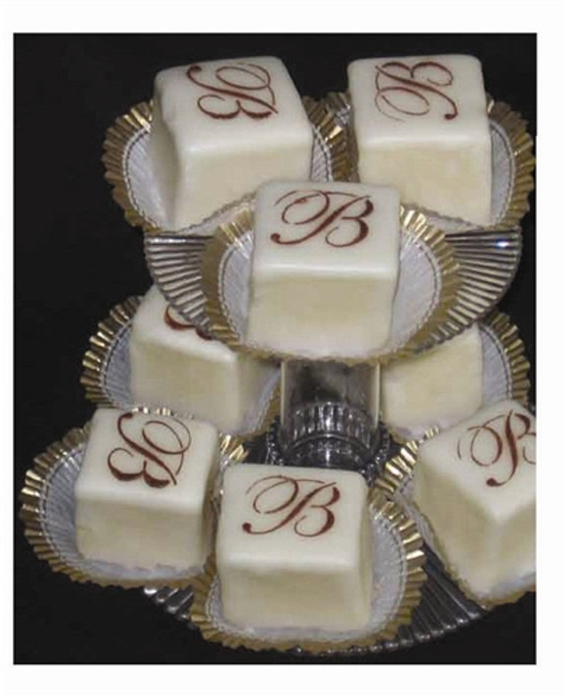 Cakes decorated using the Modern Monogram Cake Letters Stencil Set by Designer Stencils