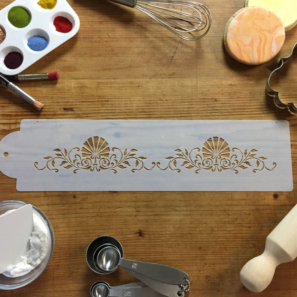 Formal Scallop Shell Cake Stencil Side by Designer Stencils