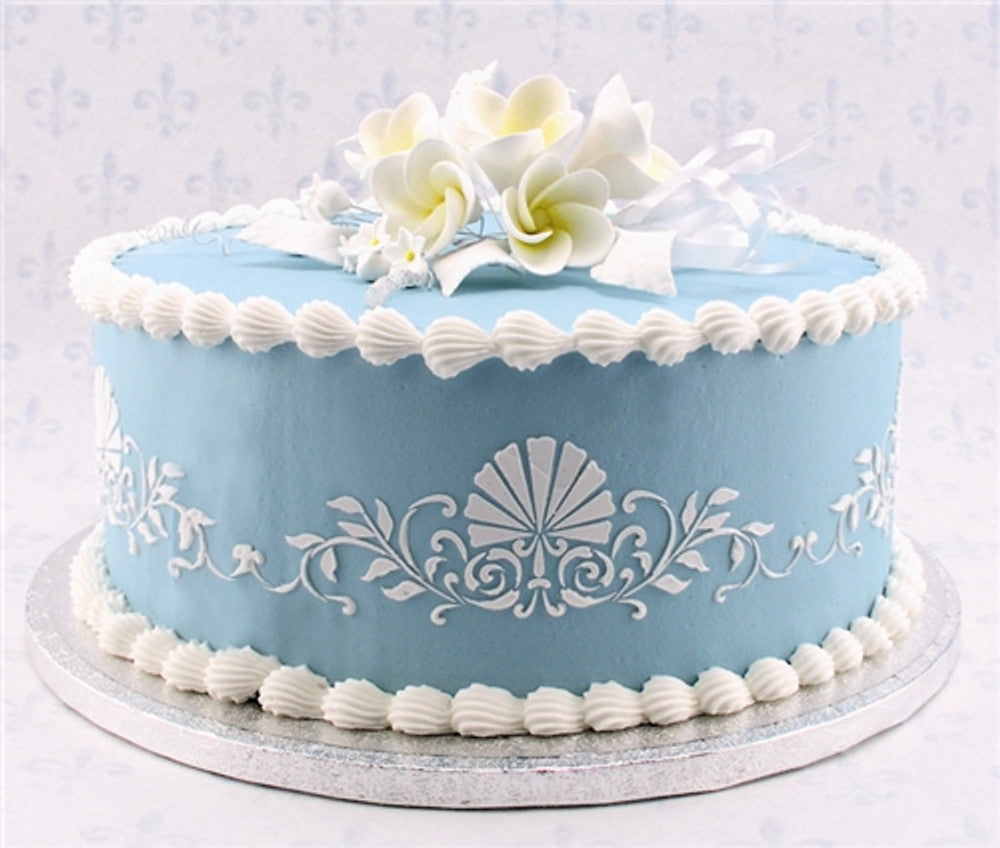 Formal Scallop Shell Cake Stencil Side by Designer Stencils Cake