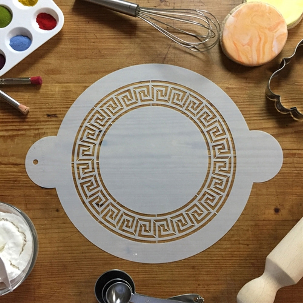 Greek Key Circle Cake Stencil Top by Designer Stencils