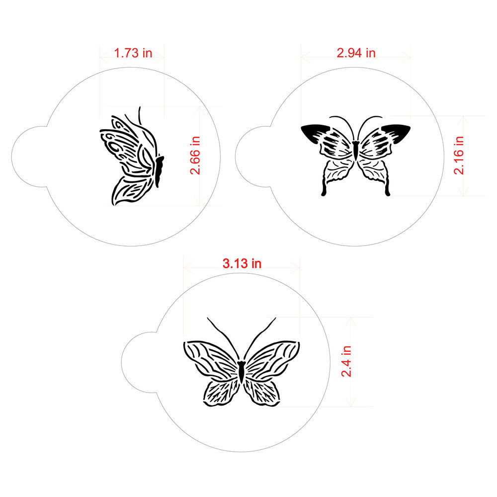 Butterfly Round Cookie Stencil by Designer Stencils Dimensions