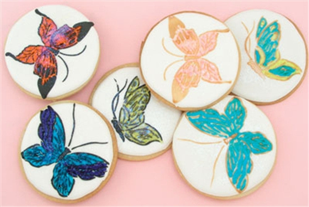 Butterfly cookies using the Butterfly Round Cookie Stencil by Designer Stencils Dimensions