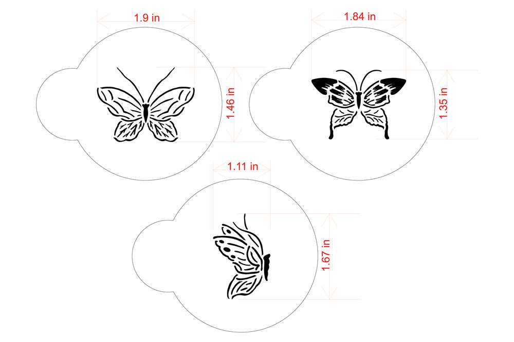 Butterfly Round Cookie Stencil by Designer Stencils Dimensions