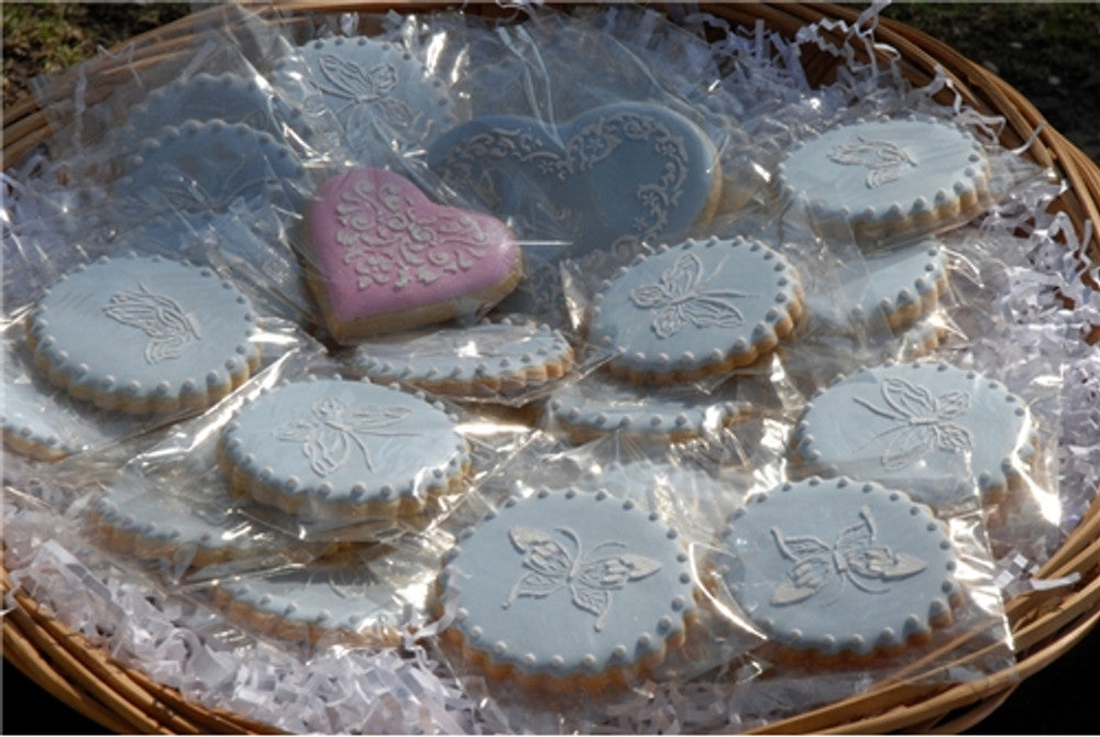 Butterfly cookies using the Butterfly Round Cookie Stencil by Designer Stencils Dimensions