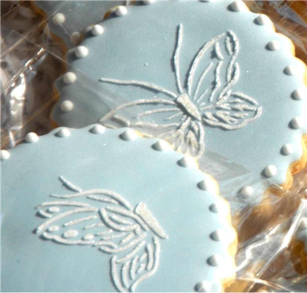 Butterfly cookies using the Butterfly Round Cookie Stencil by Designer Stencils Dimensions