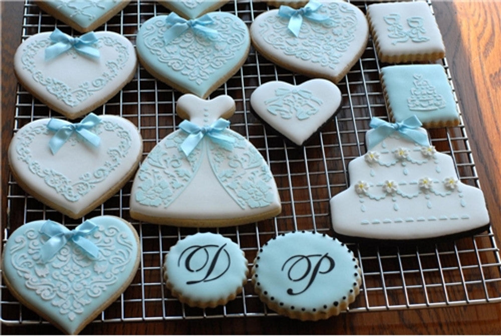 Decorated cookies using Swirl Valentine Heart Cookie Stencil Set by Designer Stencils