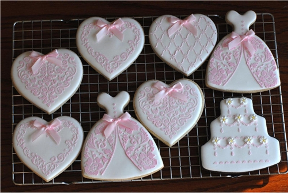 Decorated cookies using Swirl Valentine Heart Cookie Stencil Set by Designer Stencils