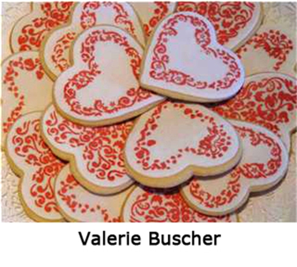 Decorated cookies using Swirl Valentine Heart Cookie Stencil Set by Designer Stencils