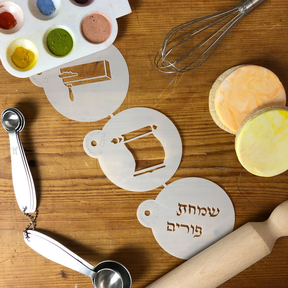 Purim Symbols Round Cookie Stencil Set by Designer Stencils
