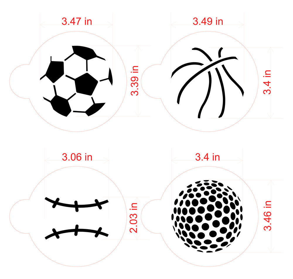 Large Sports Ball Cookie Stencil Sizes by Designer Stencils