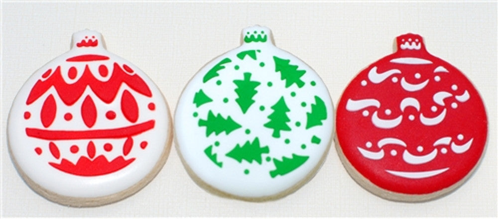 Christmas cookies decorated with the Christmas Balls Round Cookie Stencil Set