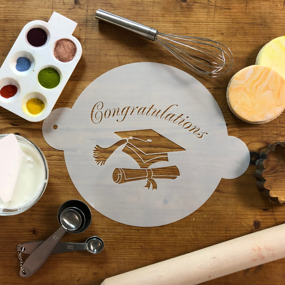Congratulations Graduation Cake Stencil Top by Designer Stencils