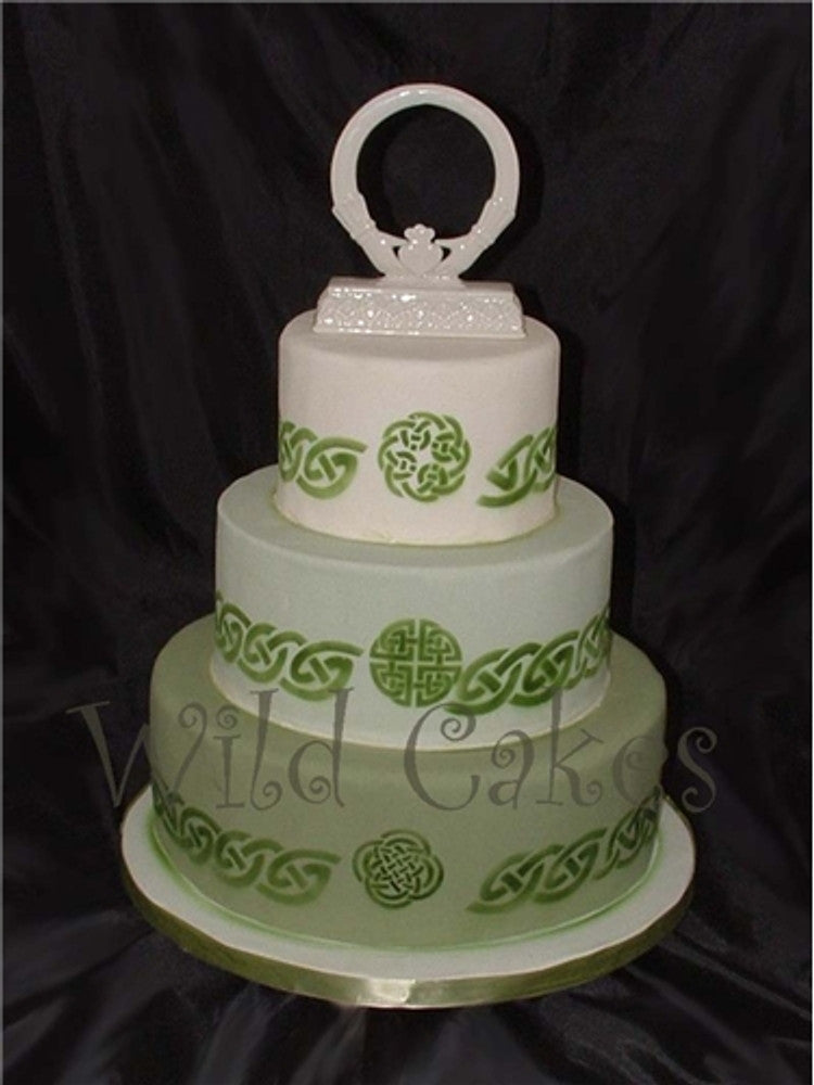Cake Decorated using Celtic Knots Round Cookie Stencil Set by Designer Stencils by Wild Cakes