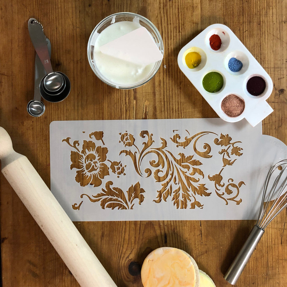 Chic Rose Cake Stencil Side by Designer Stencils