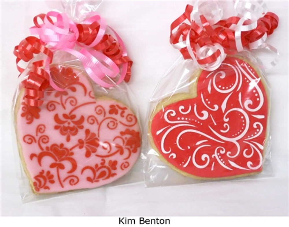 Cookies decorated for Valentine's Day using Contemporary Hearts Cookie Stencil Set by Designer Stencils