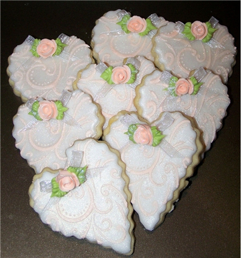 Cookies decorated for Valentine's Day using Contemporary Hearts Cookie Stencil Set by Designer Stencils
