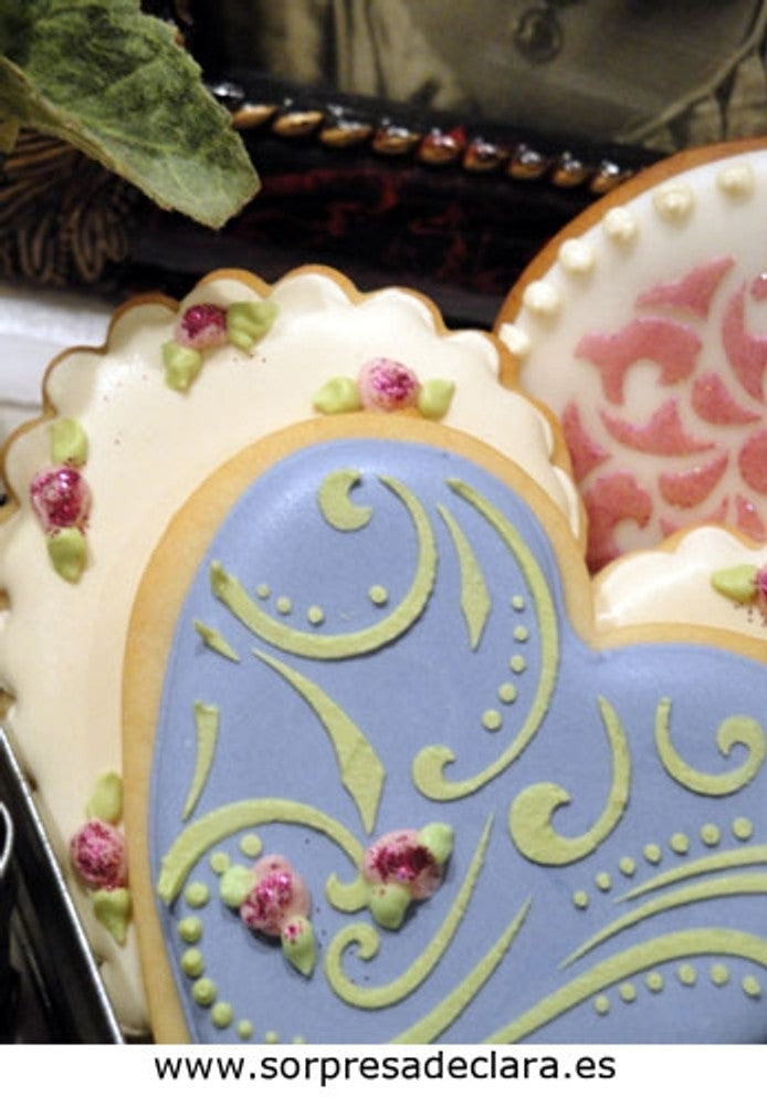 Cookies decorated for Valentine's Day using Contemporary Hearts Cookie Stencil Set by Designer Stencils