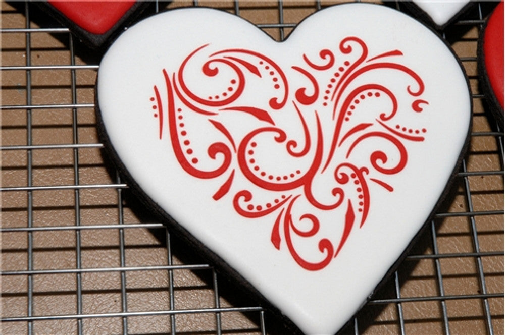 Cookies decorated for Valentine's Day using Contemporary Hearts Cookie Stencil Set by Designer Stencils