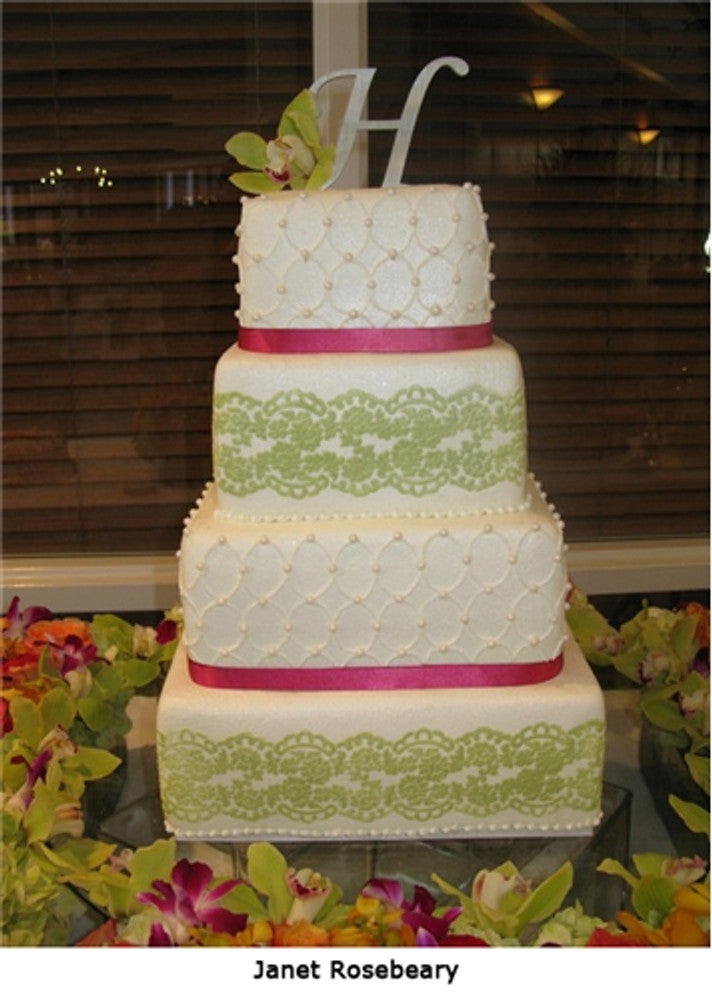 Alencon Lace Cake Stencil Set by Designer Stencils Tiered Cake by Janet Rosebeary
