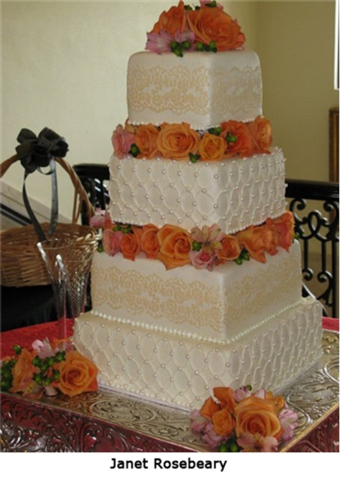 Alencon Lace Cake Stencil Set by Designer Stencils Tiered Cake by Janet Rosebeary