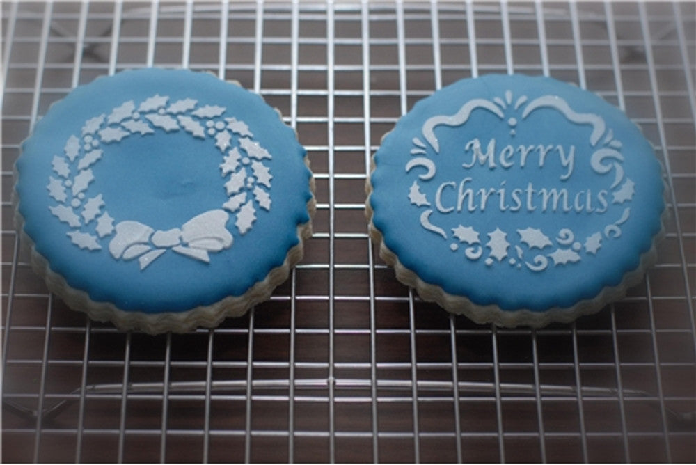 Holiday Christmas Greetings Round Cookie Stencil Set by Designer Stencils