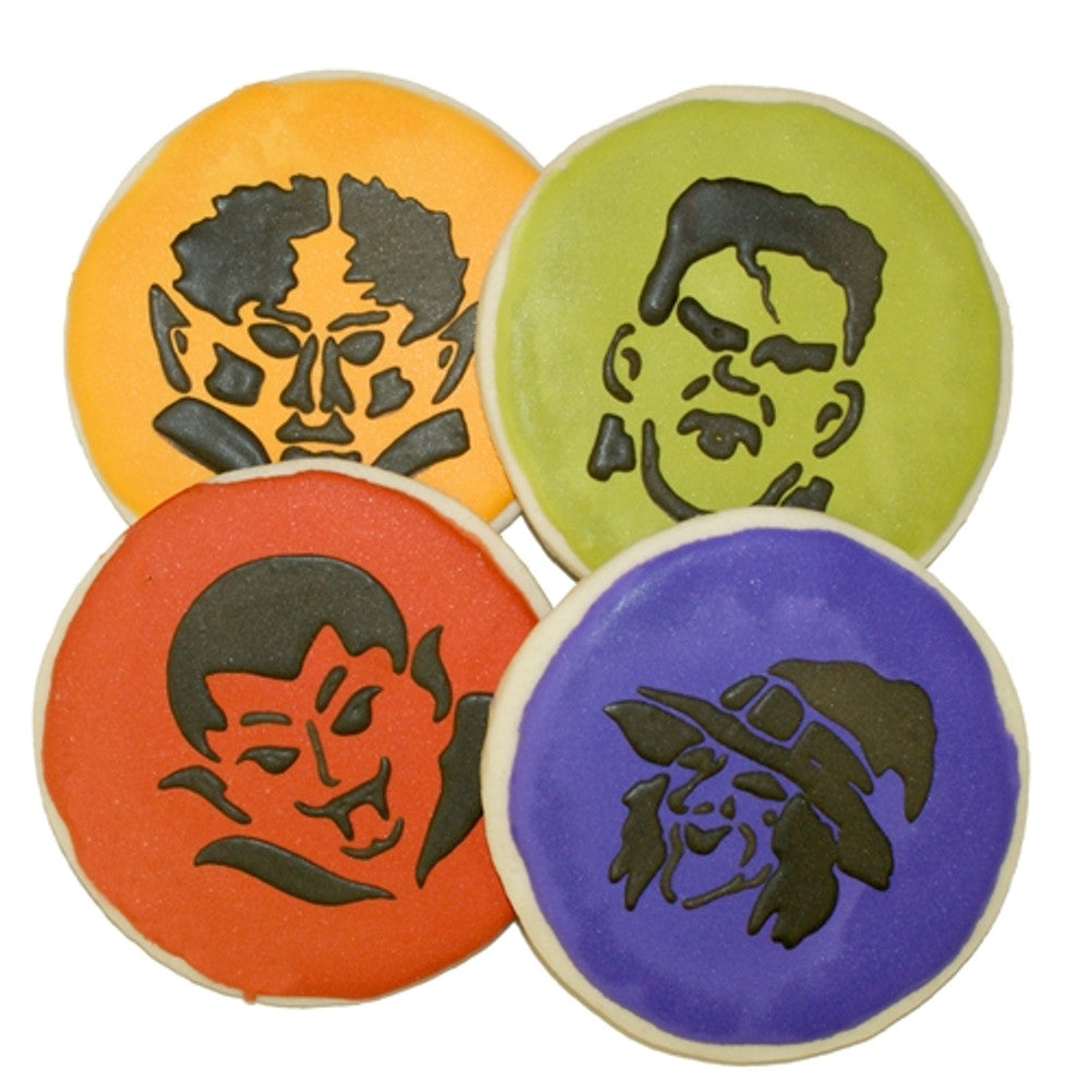 Halloween Monster Faces Round Cookie Stencil Set by Designer Stencils Cookies