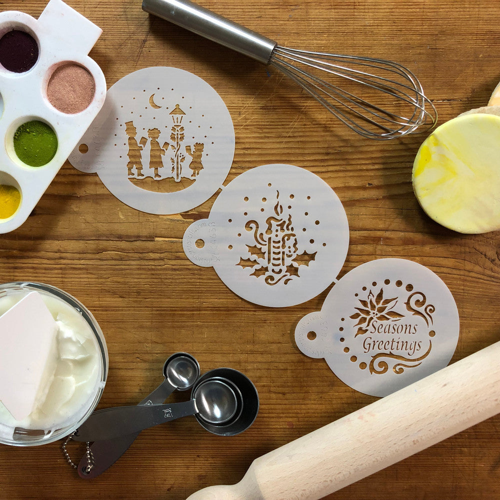 Seasons Greetings Round Cookie Stencil Set by Designer Stencils