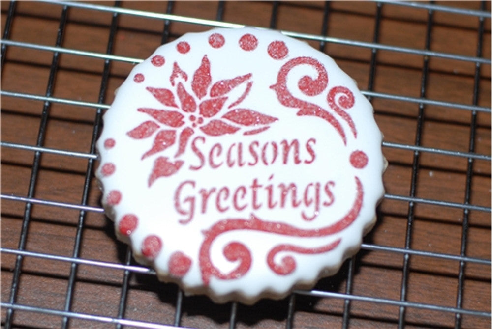 cookies decorated with Seasons Greetings Round Cookie Stencil Set by Designer Stencils