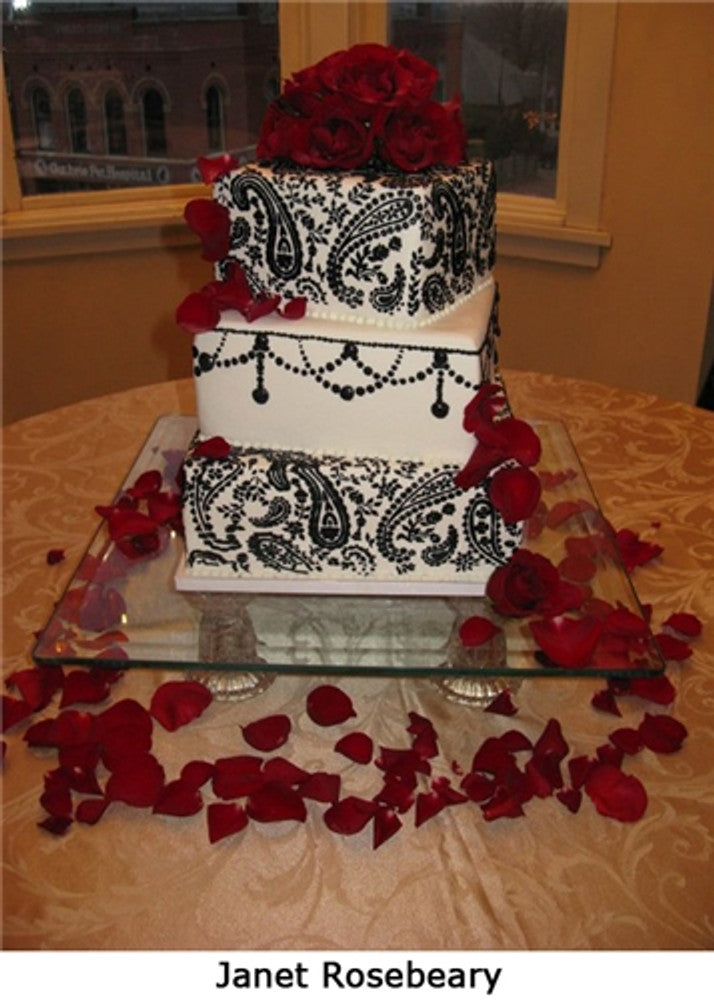 cake decorated with Paisley Cake Stencil Side by Designer Stencils