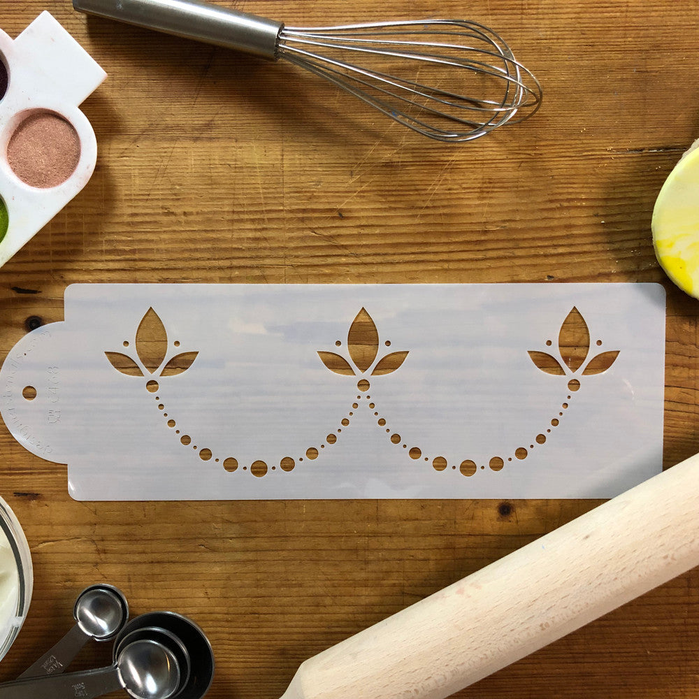 Dotted Scallop Cake Stencil Side by Designer Stencils