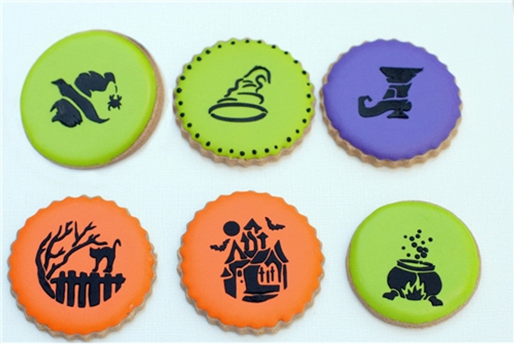 Witchy Halloween Round Cookie Stencil Sets by Designer Stencils Cookies