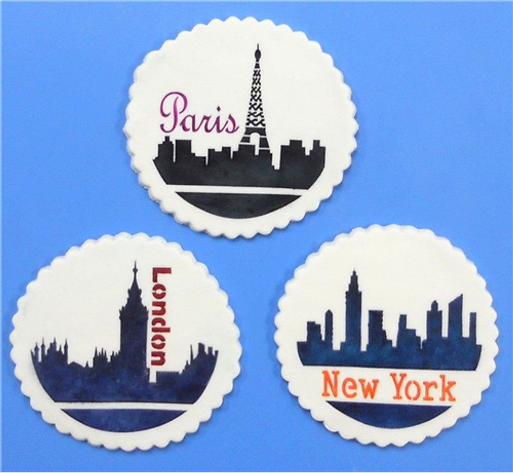 City Skylines Round Cookie Stencil Set by Designer Stencils Cookies